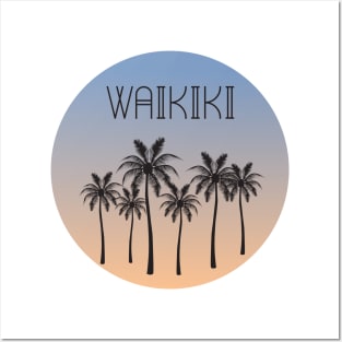 Waikiki Palm Tree Silhouette Posters and Art